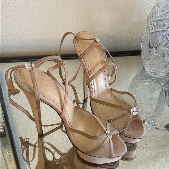 Charlotte Olympia “Isadora” Platform Sandals in Blush Suede 38 - Picture 2 of 9